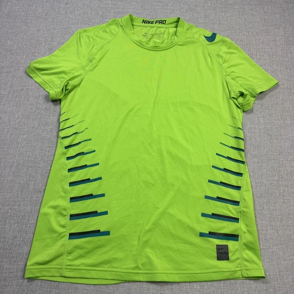 Nike Pro Performance Shirt Mens M Green Short Sleeve Dri-FIT Gym Activewear